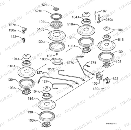 Взрыв-схема плиты (духовки) Zanussi ZGG78N - Схема узла Functional parts 267