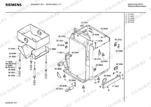 Взрыв-схема стиральной машины Siemens WV65100251 SIWAMAT 651 - Схема узла 02