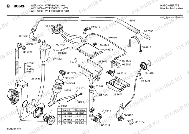 Схема №5 WFF1800GR WFF1800 с изображением Таблица программ для стиральной машины Bosch 00518163