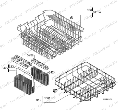 Взрыв-схема посудомоечной машины Zanussi Electrolux ZDI6041W - Схема узла Basket 160