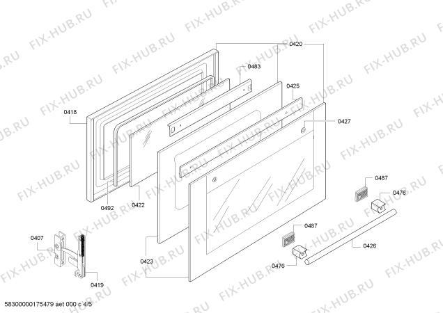 Схема №5 SOH903450I с изображением Внутренняя дверь для плиты (духовки) Bosch 00685182