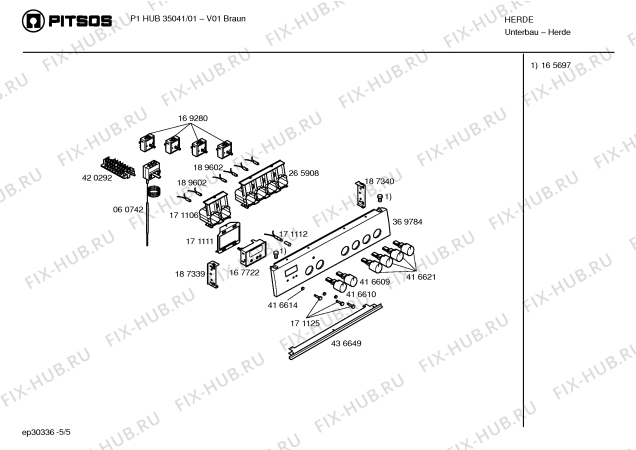 Взрыв-схема плиты (духовки) Pitsos P1HUB35041 - Схема узла 05