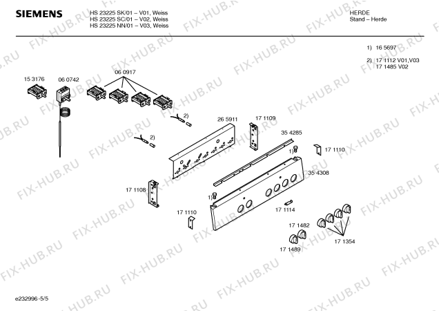 Взрыв-схема плиты (духовки) Siemens HS23225NN - Схема узла 05