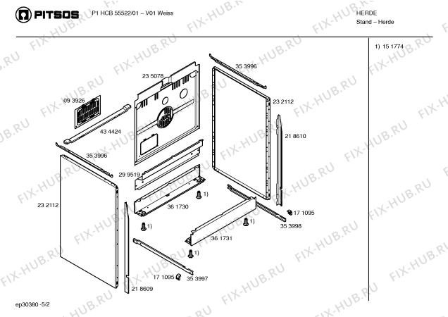 Взрыв-схема плиты (духовки) Pitsos P1HCB55522 - Схема узла 02