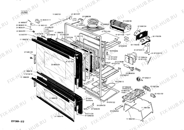 Взрыв-схема плиты (духовки) Siemens HB6083 - Схема узла 02