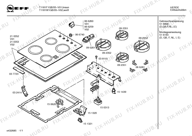 Схема №1 T1181W0 HK4/15 с изображением Стеклокерамика для плиты (духовки) Bosch 00210353