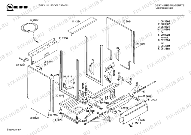 Схема №5 195301529 5223.11I с изображением Дверь морозильной камеры для посудомойки Bosch 00115164