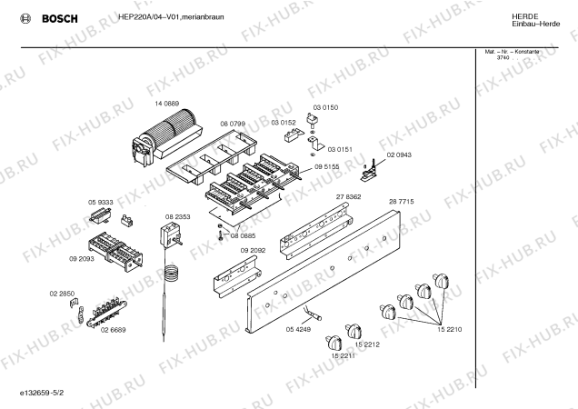 Схема №5 HEP220A с изображением Переключатель для плиты (духовки) Bosch 00152212