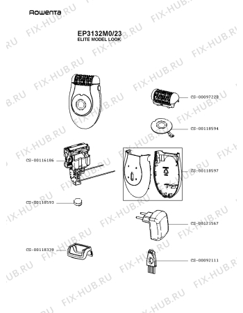 Схема №1 EP3132E0/23 с изображением Корпусная деталь для электроэпилятора Rowenta CS-00118597