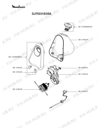 Схема №2 DJ753315/35A с изображением Корпусная деталь для электромясорубки Moulinex SS-1530000631