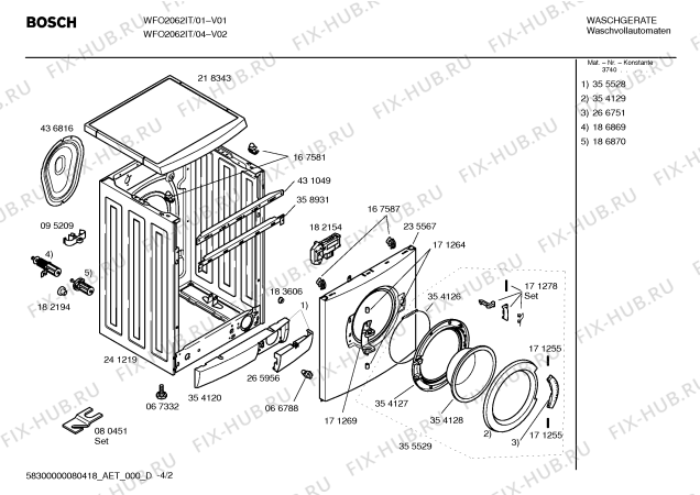 Взрыв-схема стиральной машины Bosch WFO2062IT Maxx WFO 2062 - Схема узла 02