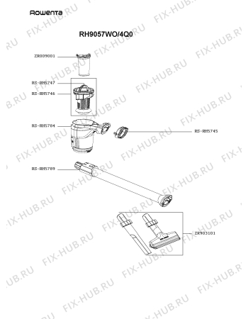 Взрыв-схема пылесоса Rowenta RH9057WO/4Q0 - Схема узла KP005704.4P2