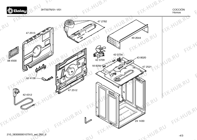 Взрыв-схема плиты (духовки) Balay 3HT507N Horno balay indp.retro negro multif. - Схема узла 03