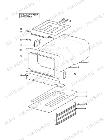 Взрыв-схема плиты (духовки) Electrolux EDB710X - Схема узла H10 Grill cavity assy