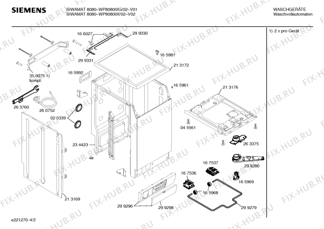 Схема №4 WP80801IG SIWAMAT 8080 с изображением Таблица программ для стиралки Siemens 00520802