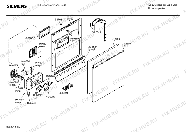 Схема №5 SE34200SK с изображением Передняя панель для посудомоечной машины Siemens 00353267