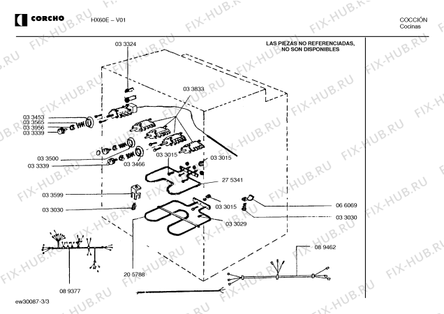 Взрыв-схема плиты (духовки) Corcho HX60E - Схема узла 03