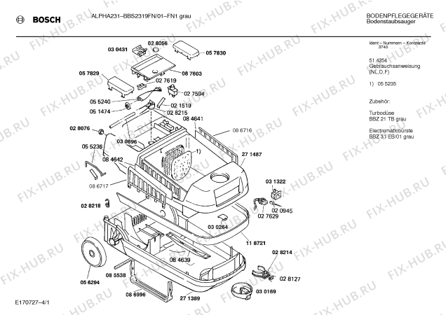 Схема №4 BBS2319FN ALPHA 231 с изображением Кнопка для мини-пылесоса Bosch 00057829