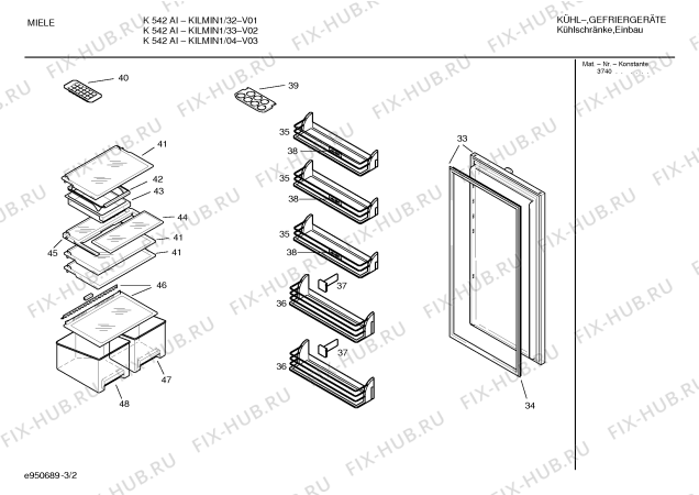 Схема №3 KIRMIP1 K541I с изображением Уплотнитель двери для холодильника Bosch 00236214