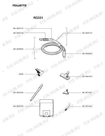 Взрыв-схема пылесоса Rowenta RO331 - Схема узла RP000420.3P2