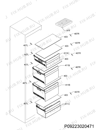 Взрыв-схема холодильника Electrolux EUE2234MHW - Схема узла Internal parts