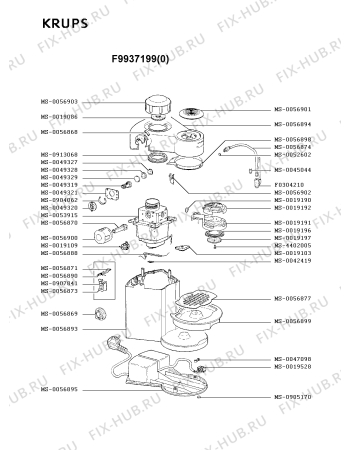 Взрыв-схема кофеварки (кофемашины) Krups F9937199(0) - Схема узла 9P001872.9P2