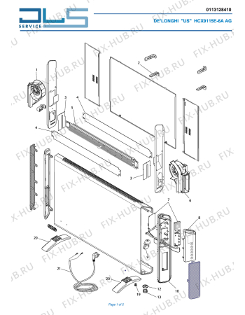 Схема №1 HCX9115E-6A AG с изображением Фиксатор для ветродува DELONGHI 7011310951