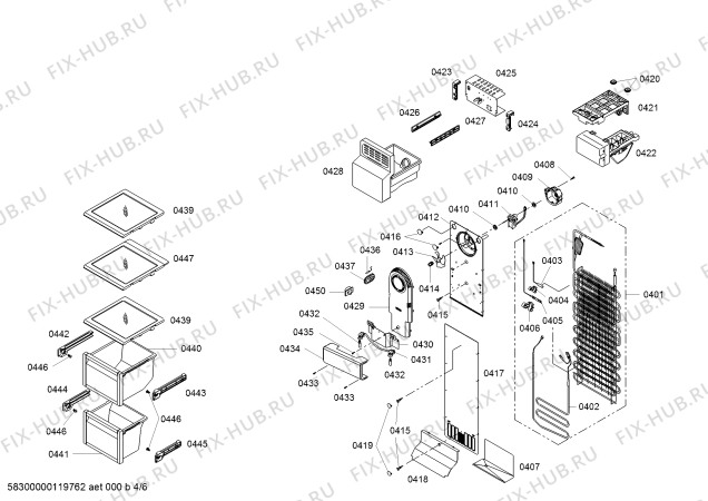 Взрыв-схема холодильника Bosch KAN58A40J Side by side - Схема узла 04