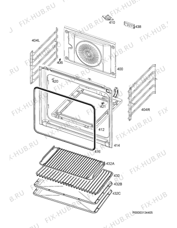 Взрыв-схема плиты (духовки) Aeg BEE455010M - Схема узла Oven