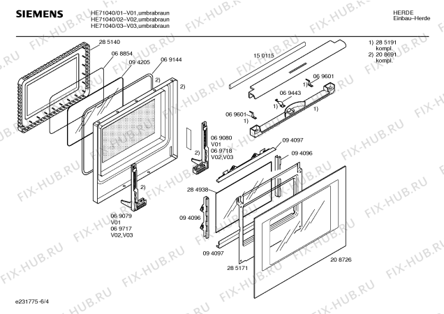 Схема №6 HE71040 с изображением Панель для плиты (духовки) Siemens 00285189