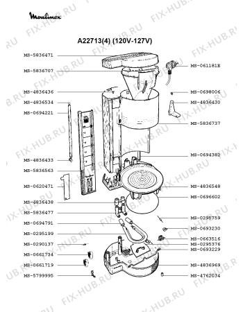 Взрыв-схема кофеварки (кофемашины) Moulinex A22713(4) - Схема узла OP001575.6P2