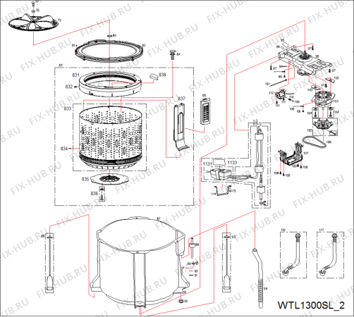 Схема №2 WTL 1600 SL с изображением Винтик Whirlpool 482000022539