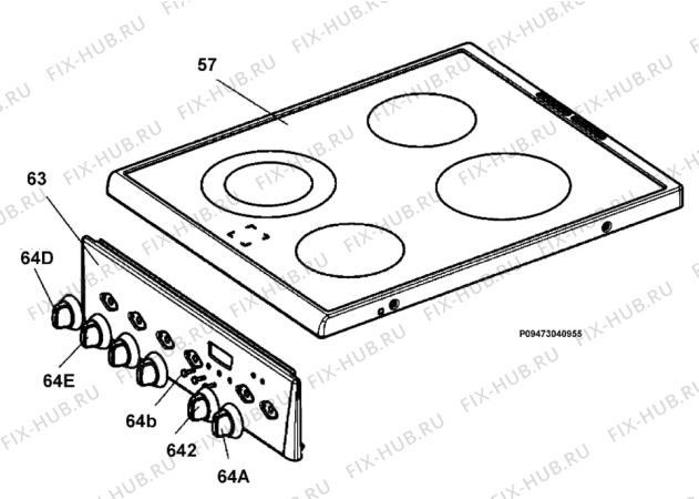 Взрыв-схема плиты (духовки) Electrolux EKC513506X - Схема узла Section 4