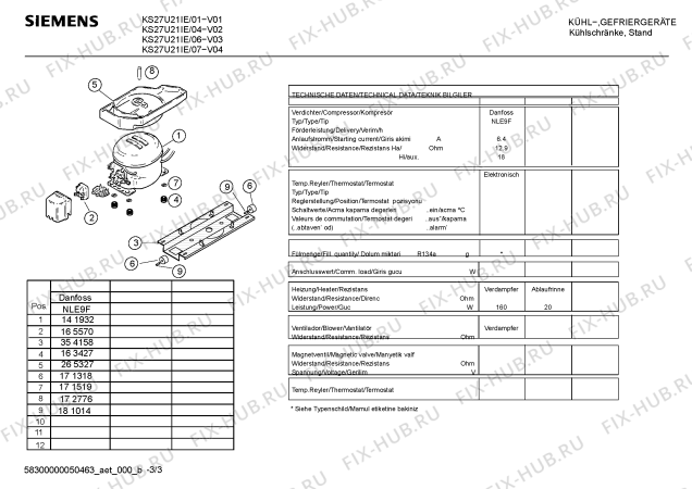 Взрыв-схема холодильника Siemens KS27U21IE - Схема узла 03