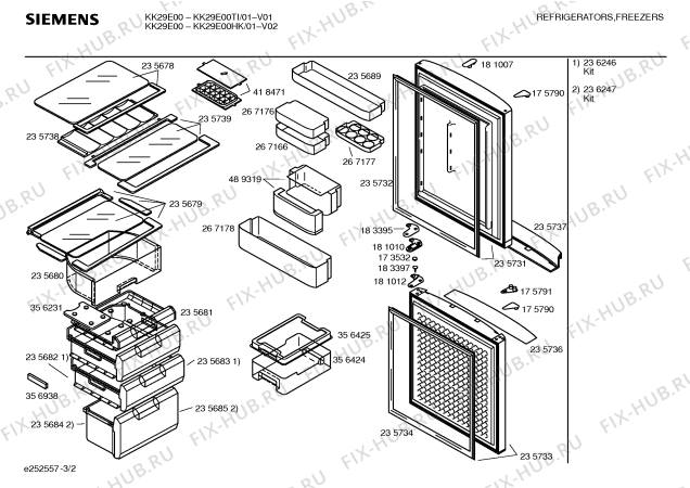 Схема №3 KK22E00TI с изображением Дверь для холодильной камеры Siemens 00235733