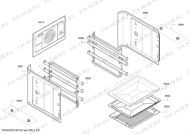 Взрыв-схема плиты (духовки) Bosch HBG43T320R H.BO.NP.L2D.IN.GLASS.B3a.B.E0_C/// - Схема узла 05