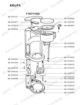 Взрыв-схема кофеварки (кофемашины) Krups F1537110(0) - Схема узла SP001482.4P2