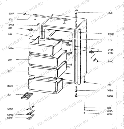 Взрыв-схема холодильника Aeg A1302-5E - Схема узла Cabinet + armatures
