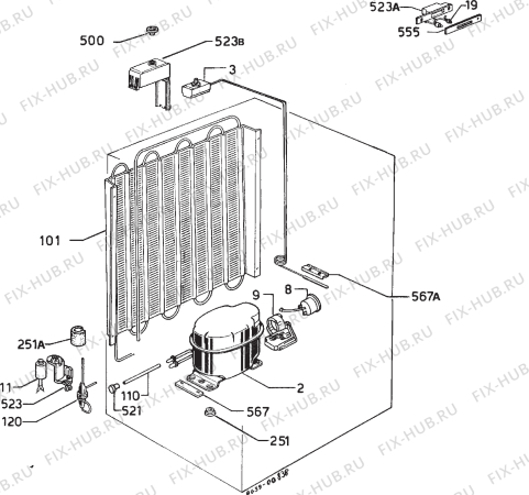 Взрыв-схема холодильника Privileg 013974 1 - Схема узла Cooling system 017