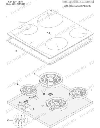 Схема №1 KBH6014BI1 (F031259) с изображением Всякое для плиты (духовки) Indesit C00140530