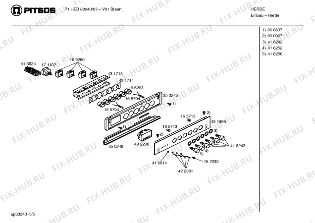 Схема №5 P1HEB88042 с изображением Панель управления для плиты (духовки) Bosch 00431999
