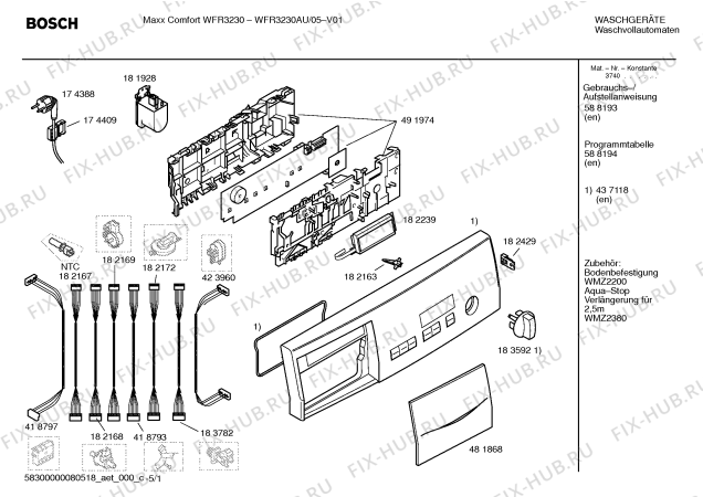Схема №5 WFR3230AU Maxx Comfort WFR3230 с изображением Инструкция по установке и эксплуатации для стиральной машины Bosch 00588193