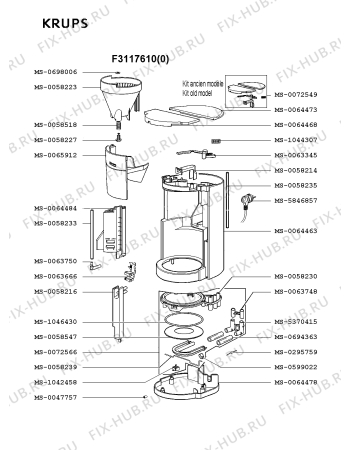 Взрыв-схема кофеварки (кофемашины) Krups F3117610(0) - Схема узла GP001639.6P2