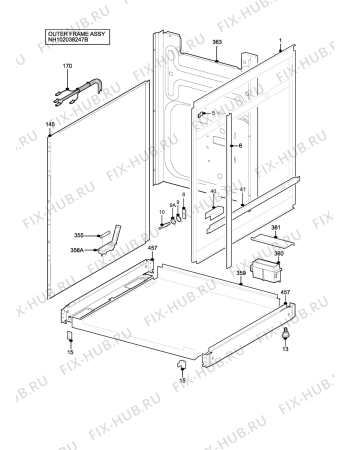 Взрыв-схема плиты (духовки) Tricity Bendix L55M2WN - Схема узла H10 Outer Frame