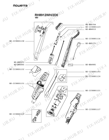 Схема №2 RH8912WH/2D0 с изображением Рукоятка для электропылесоса Rowenta RS-2230001130