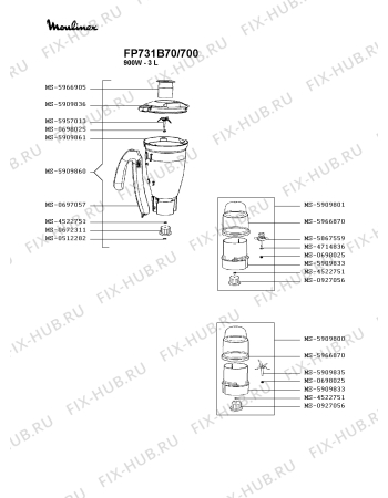 Взрыв-схема кухонного комбайна Moulinex FP731B70/700 - Схема узла YP004384.6P2