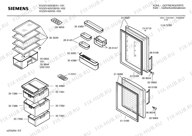 Взрыв-схема холодильника Siemens KG32V420GB - Схема узла 02