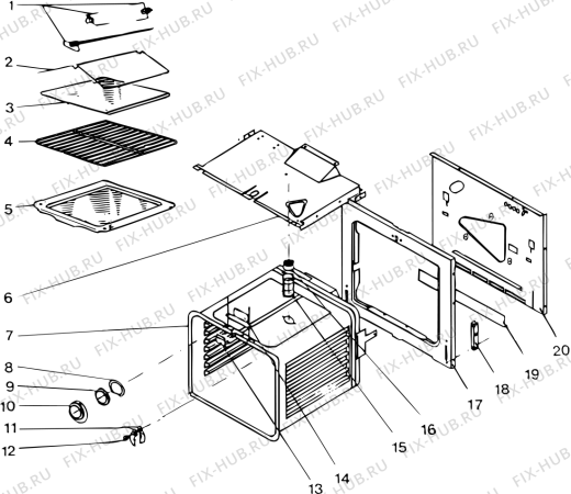 Взрыв-схема плиты (духовки) Indesit F300 (F008799) - Схема узла