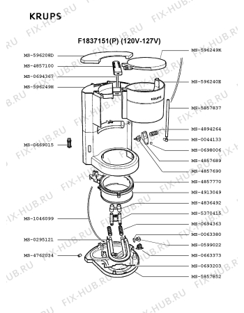 Взрыв-схема кофеварки (кофемашины) Krups F1837151(P) - Схема узла 8P001498.4P2