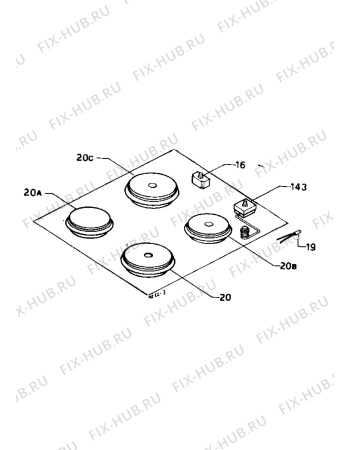 Взрыв-схема плиты (духовки) Zanussi PE40W - Схема узла Electrical cooking plates